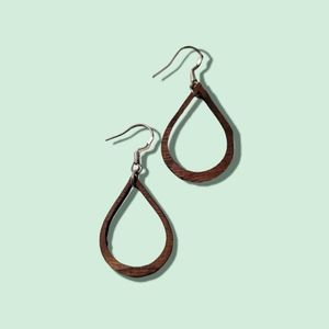 Mahogany Wood Tear Drop Earrings with hypoallergenic Sterling Silver Hooks